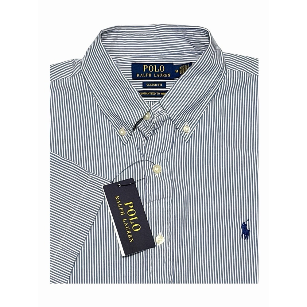 Polo Ralph Lauren Mens Medium Seersucker Shirt Classic Fit Blue Stripe 710569877